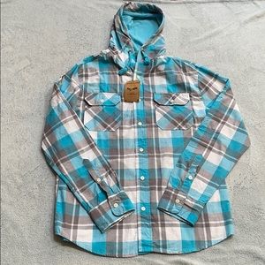 NWT.  Men’s Plaid Button Up Lightweight Hoodie